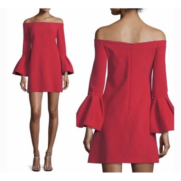 Alexis Off-Shoulder Red Long Trumpet Sleeve off shoulder Dress XS new! - Picture 1 of 3